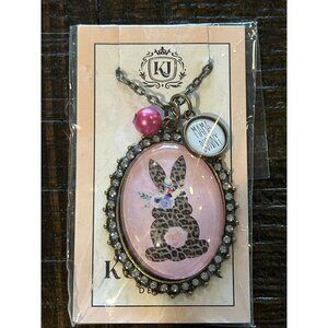 Mama Bunny Pendant Necklace With Rhinestone Frame & Bronze Chain By KJ Designs 1
